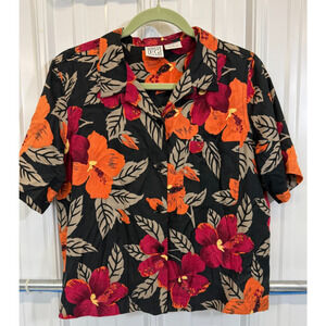 Hawaiian Aloha Silk Blend Shirt Resort‎ Beach Vacation Coconut Girl Field Gear S